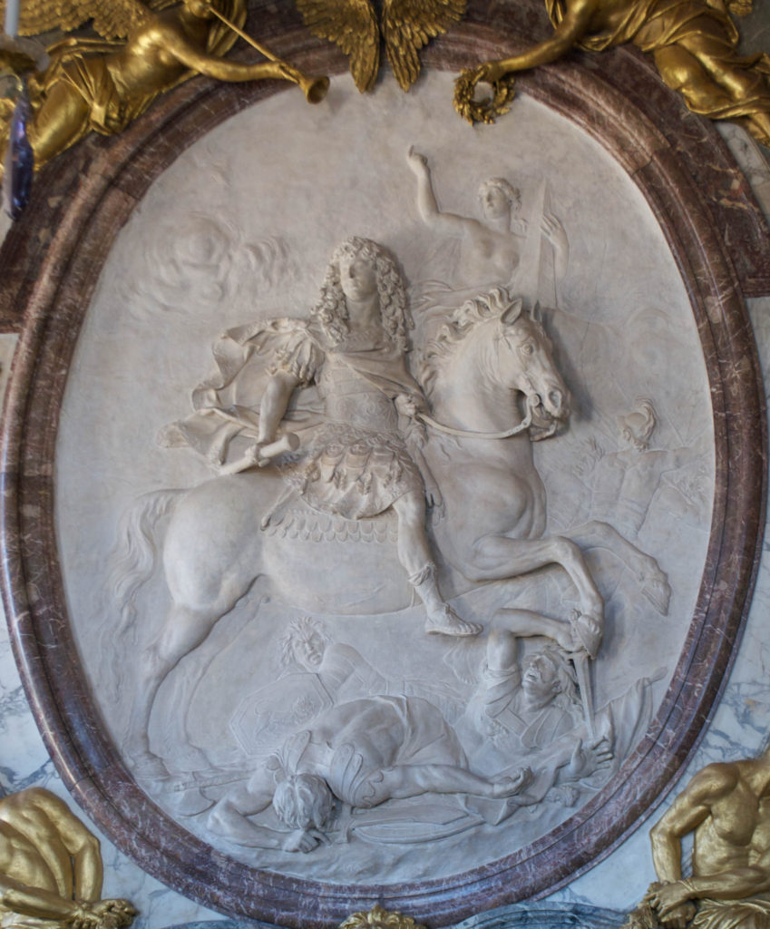 Oval of Louis XIV on horseback in the War Salon at the Palace of Versailles